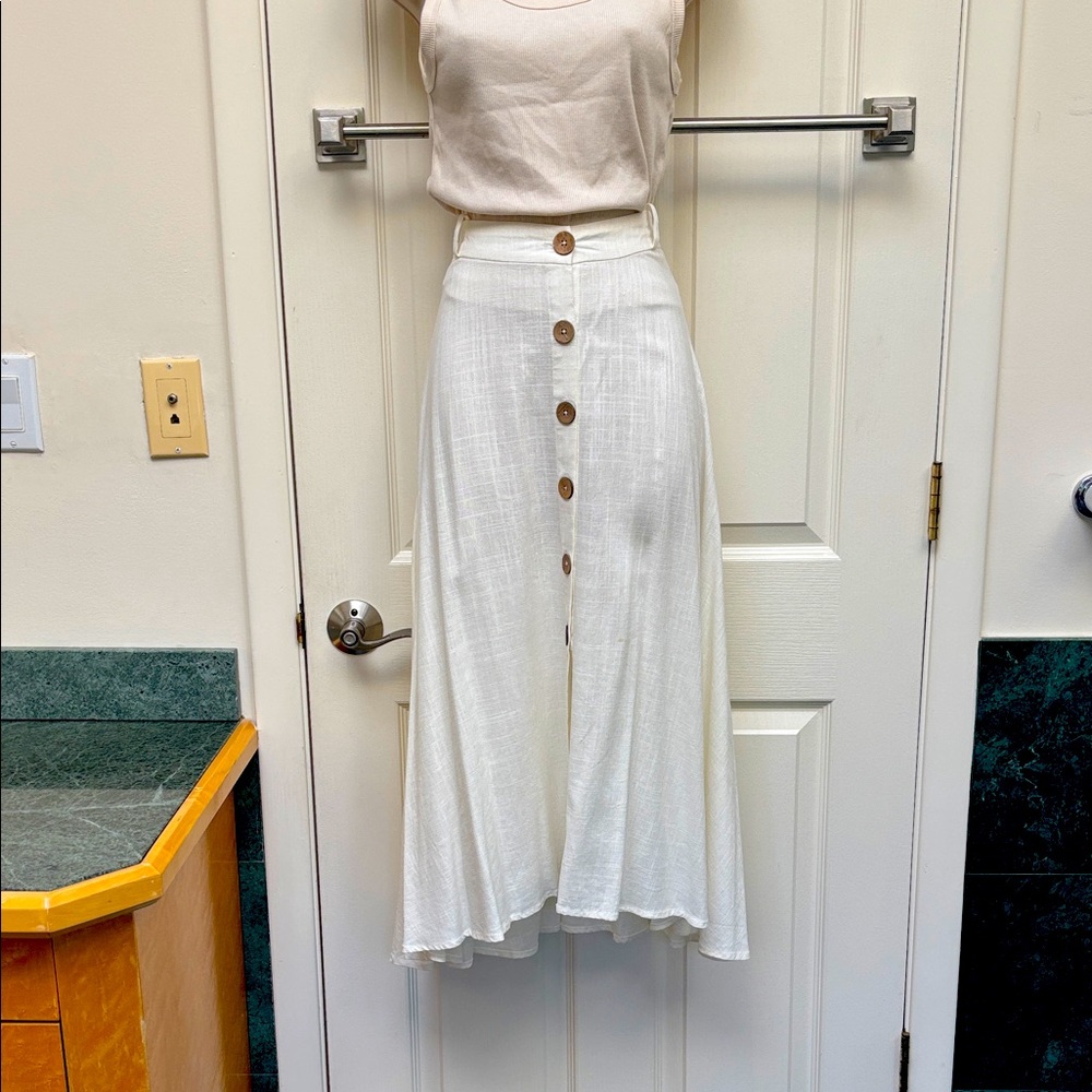 Philosophy cream Linen Aline Midi Skirt